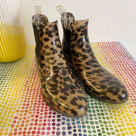 J CREW Leopard Rain Boots Ankle Boots Booties 7 - Picture 2 of 7